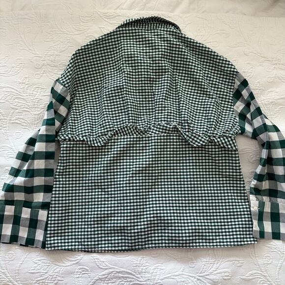 Zara Trafaluc Colection Women's Green White Checked Print Blouse Top Size L - Picture 5 of 11